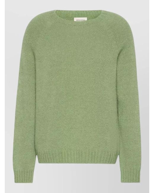 Weekend by Maxmara Green Knit Top Raglan Sleeves Ribbed Trim