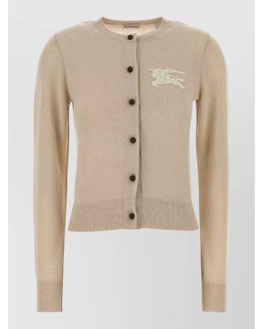 Burberry Natural Wool Cotton Cardigan Long Sleeves Crew Neck