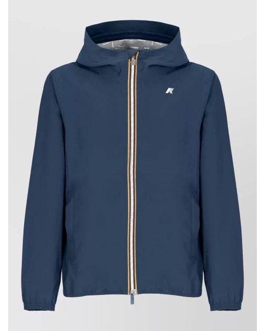 K-Way Blue Hooded Waterproof Short Jacket Elastic Cuffs for men