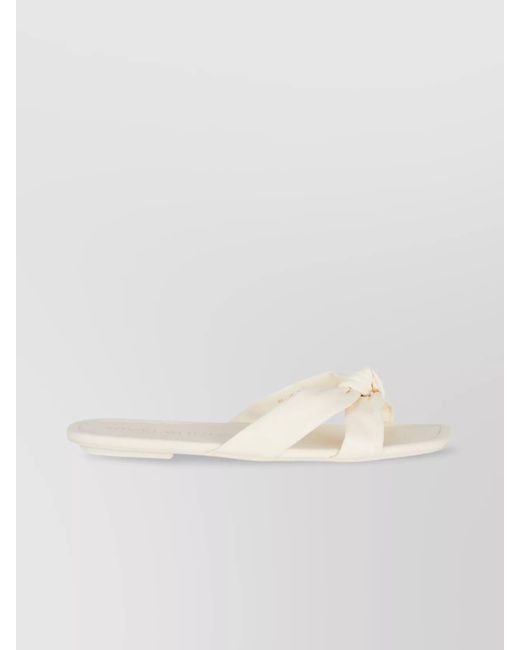 Stuart Weitzman Natural Flat Sole Knot Detail Open Toe Slippers