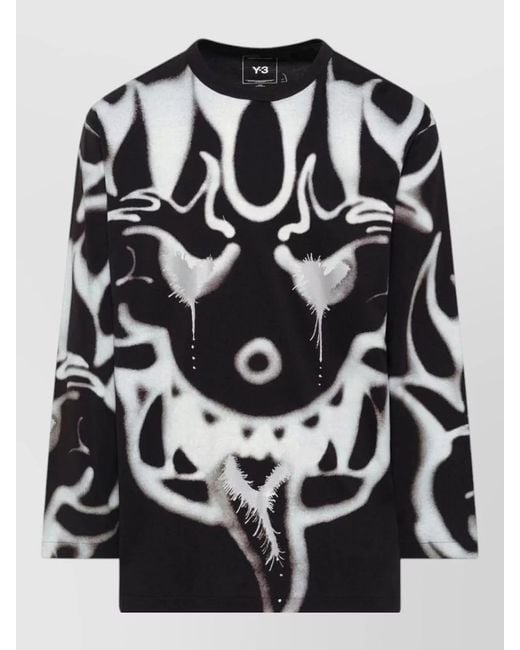 Y-3 Black Cotton Crew Neck Graphic Sweater for men