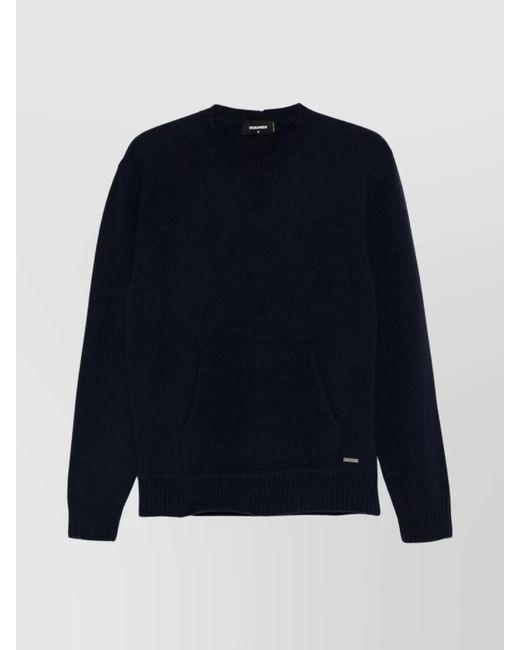 DSquared² Blue Wool Cashmere Ribbed Crew Neck Sweater for men