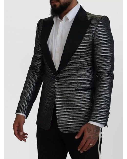 Dolce & Gabbana Black Silk Slim-Fit Single-Breasted Jacquard Dinner Jacket for men