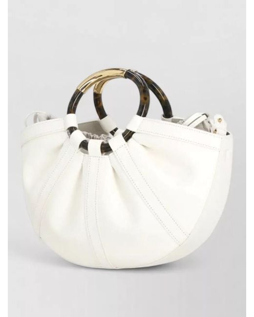 Coccinelle White Leather Bucket Bag Pleated Design Handles