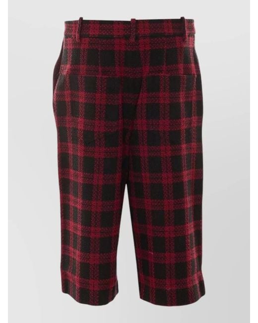 Pinko Red Straight Shorts Belt Loops Checked Pattern