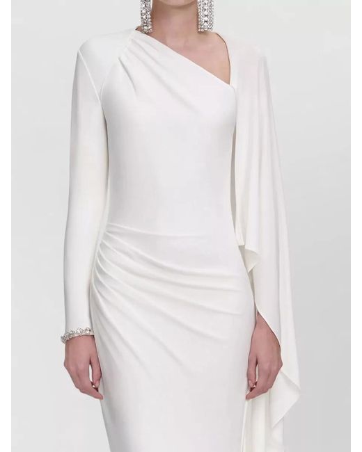 Self-Portrait White Asymmetric Draped Jersey Maxi Dress