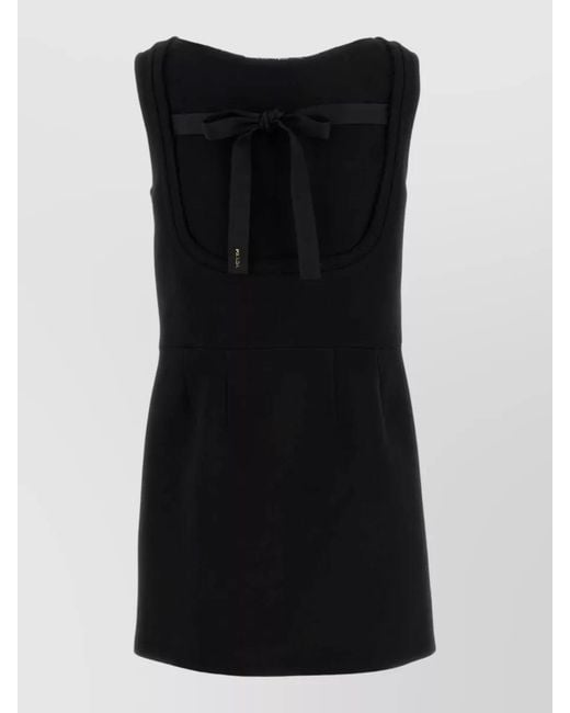 Prada Black Wool Dress Sleeveless Pleated Back Tie
