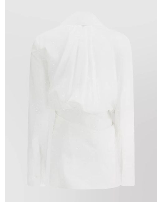 The Attico White Cotton Gathered Plunge Mini Dress