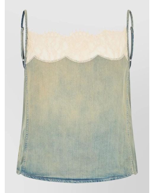 DIESEL Gray Sleeveless Denim Top Lace Trim