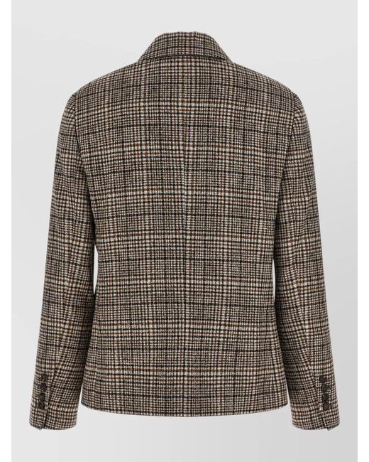 Brunello Cucinelli Brown Double Breasted Plaid Cashmere Blend Blazer