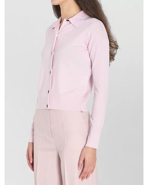 Max Mara Pink Wool Slim-Fit Cropped Ribbed Cardigan