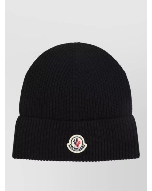 Moncler Black Ribbed Cotton Beanie for men