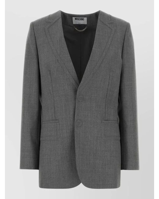 Moschino Gray Wool Blazer Tailored Notched Lapels Front Pockets