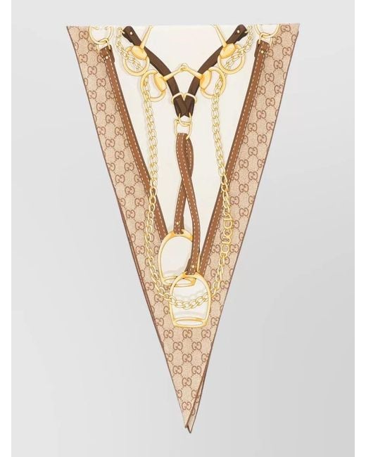 Gucci Multicolor Triangle Scarf Chain Print Contrast Trim
