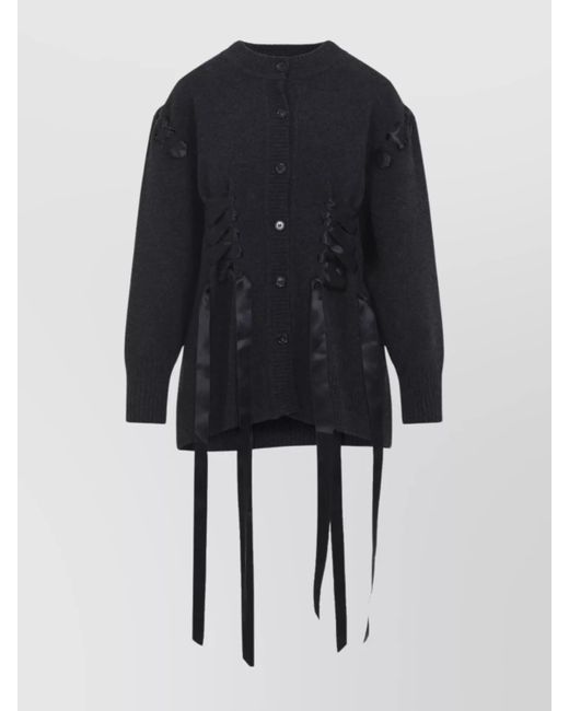 Simone Rocha Blue Longline Cardigan With Ribbon Corset Detail