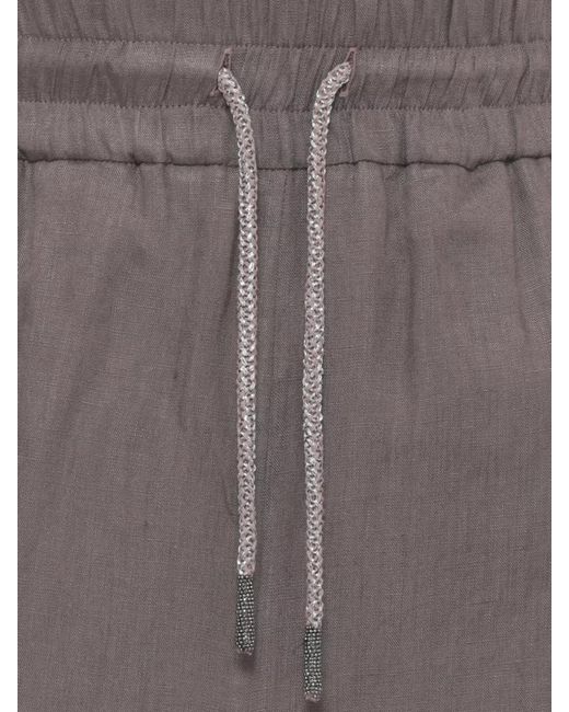 Panicale Brown Linen Wide Leg Straight Cut Pants