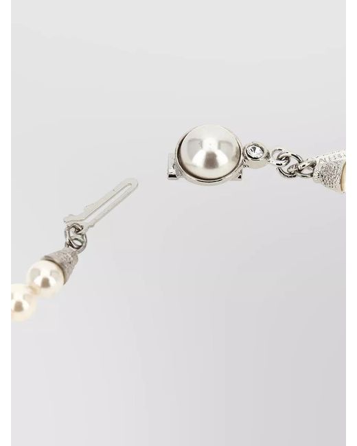 Alessandra Rich White Pearl Necklace Rhinestone Accents Tone Hardware
