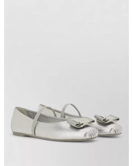 Ferragamo Gray Dancer Ballerina Shoes Round Toe Bow