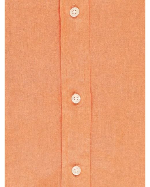 Ralph Lauren Orange Linen Shirt Button Down Collar Long Sleeves for men