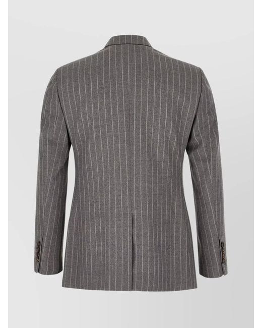 Brunello Cucinelli Gray Embroidered Virgin Wool Double-Breasted Blazer