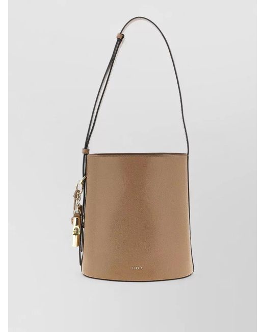 Furla White Small Grained Leather Bucket Bag