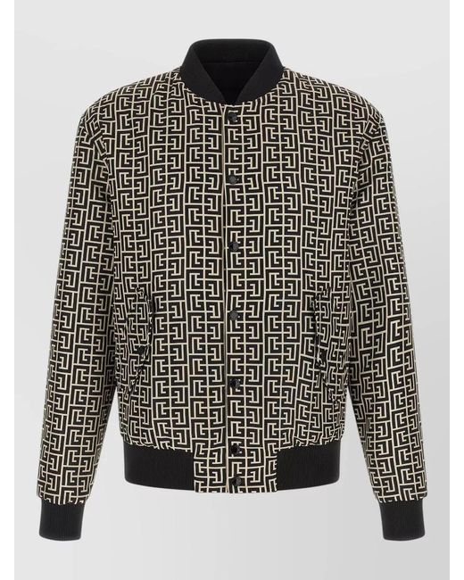 Balmain Gray Monogram Reversible Bomber Jacket Geometric Pattern for men