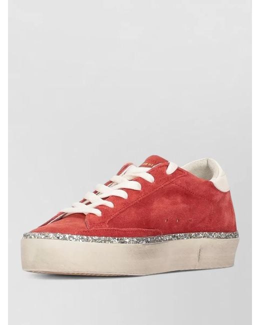 Golden Goose Deluxe Brand Red Hi Star Suede Sneakers Leather Heel Glitter