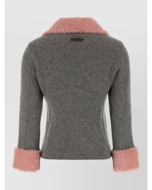 Moschino Gray Wool Blend Cardigan Contrast Cuffs Faux Collar