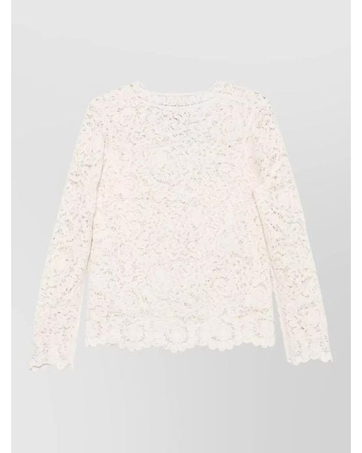 Semicouture Natural Calanthe Lace Knit V Neck Sweater