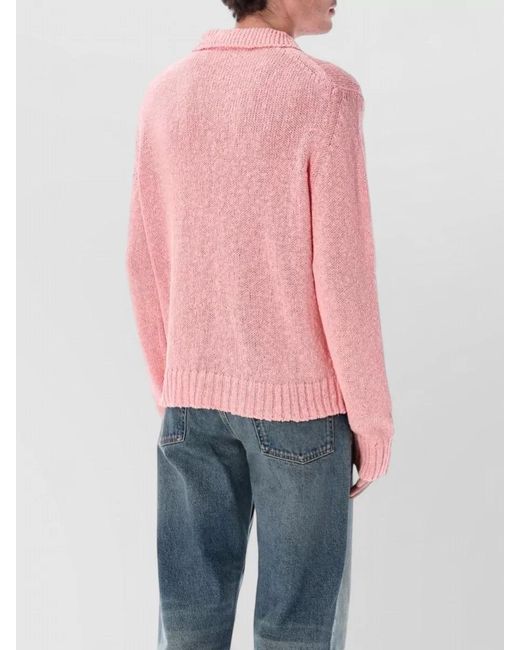 sunflower Pink Fine-Knit Polo Sweater for men