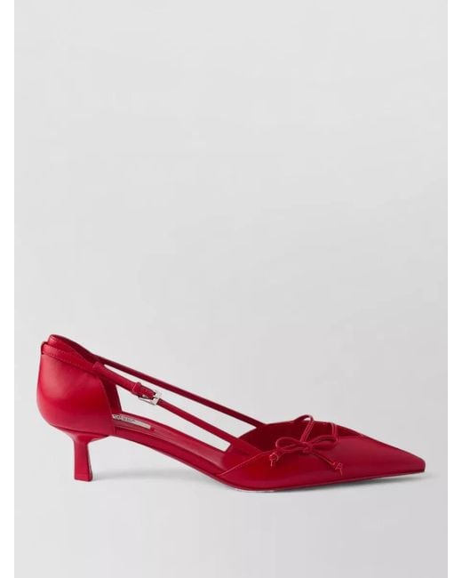 Prada Red Bow Kitten Heel Pointed Toe Strappy Pumps
