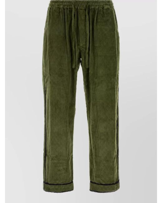 BAZISZT Green Corduroy Loose Fit Trousers for men