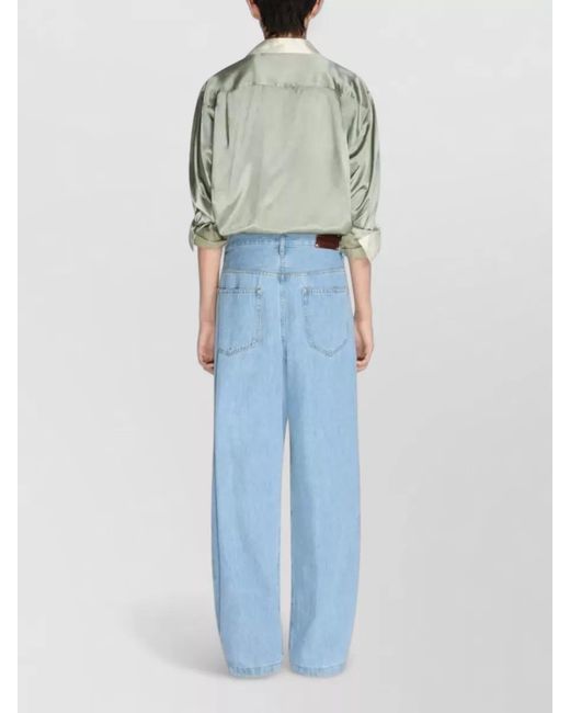 Dries Van Noten Blue Wide Leg Tailored Trousers Belt Loops for men