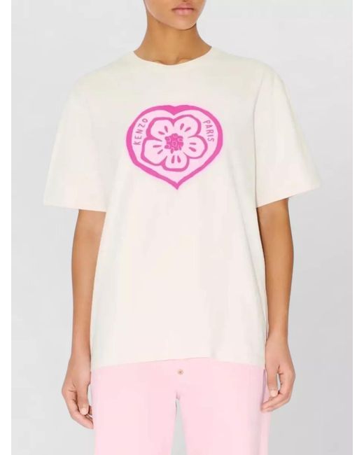 KENZO Pink Cotton Loose-Fit Printed T-Shirt