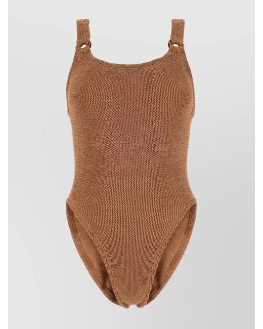 Hunza G Brown Domino One-Shoulder One-Piece Swimsuit
