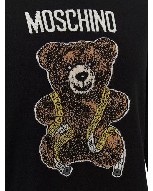 Moschino Black Bear Motif Crew Neck Knit Top for men