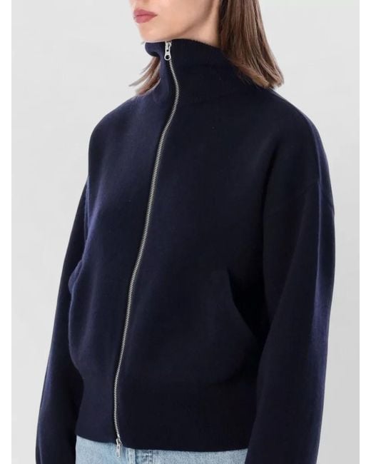Extreme Cashmere Blue Cropped Zip Cardigan Bomber High Neck