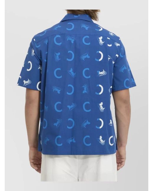 Céline Blue Cotton Printed Short-Sleeve Bowling Shirt for men
