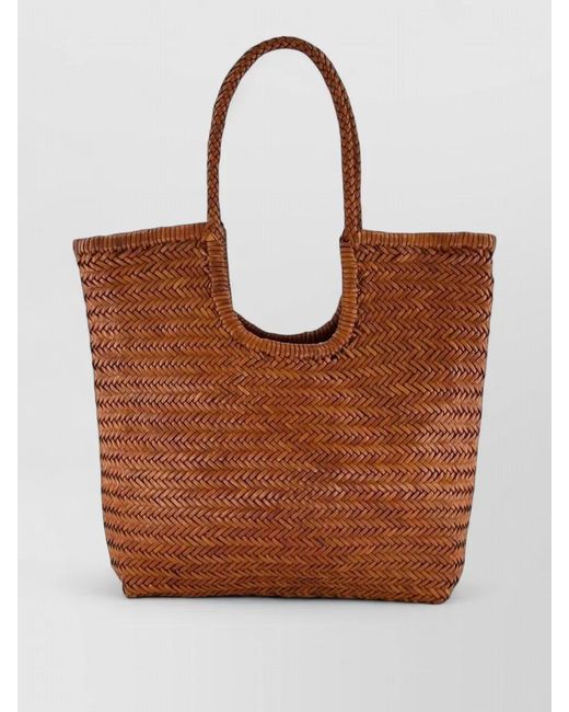Dragon Diffusion Brown Beach Bag Shopper Braided Handles Woven Design