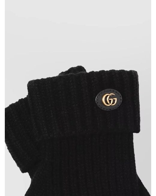 Gucci Black Wool Cashmere Gloves Gg Logo Knit