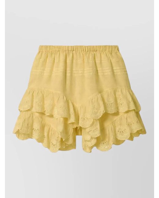 Isabel Marant Yellow Jocadia Shorts Eyelet Layered Ruffled Design