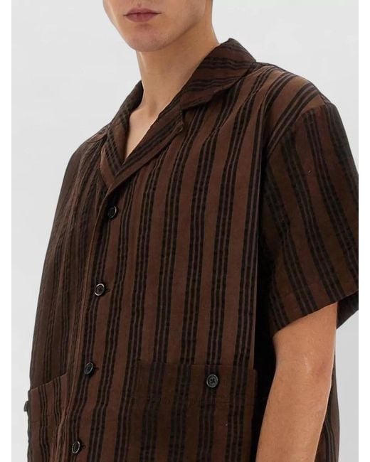 Uma Wang Black Short Sleeve Shirt Striped Pattern Front Pockets for men
