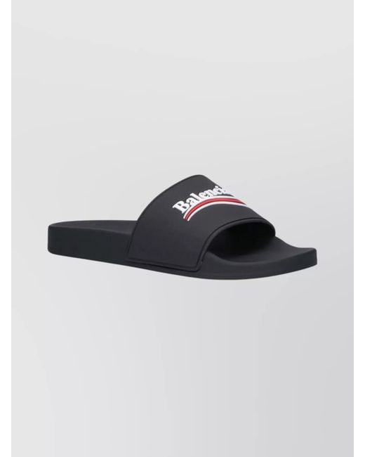 Balenciaga Black Rubber Logo Pool Slides for men