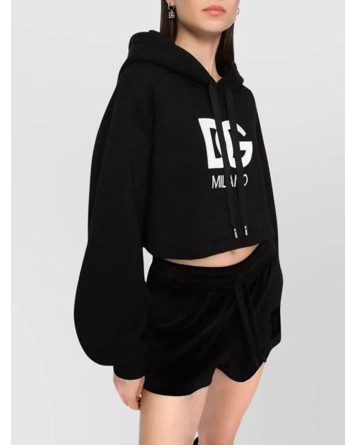 Dolce & Gabbana Black Cropped Logo Embroidery Hoodie
