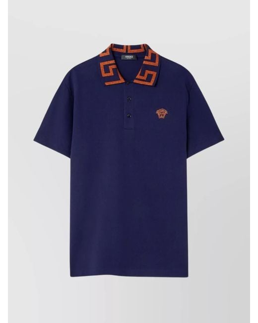 Versace Blue Collar Contrast Polo Shirt for men