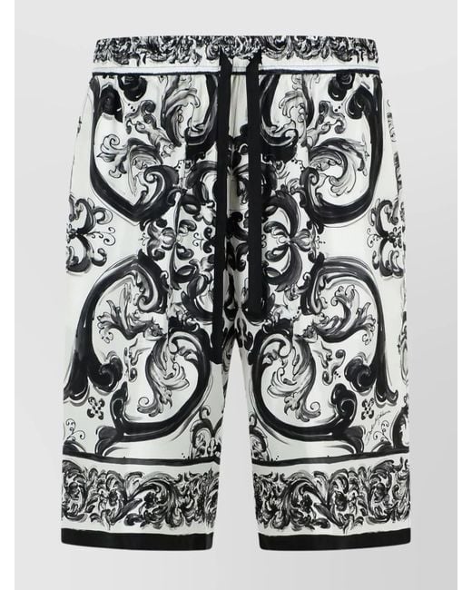 Dolce & Gabbana Black 'Maiolica' Silk Bermuda Shorts for men