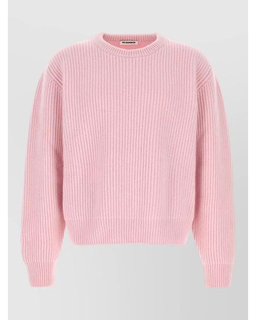 Jil Sander Pink Wool Sweater Crew Neck Dropped Shoulders for men