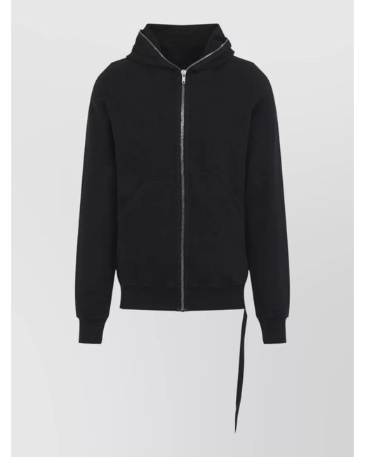 Rick Owens Black Gimp Cotton Hoodie Jacket Kangaroo Pockets for men