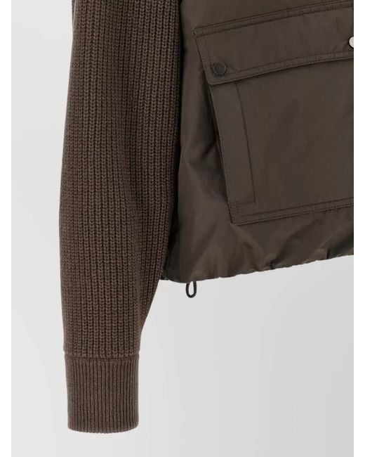 Brunello Cucinelli Brown Cropped Boxy Down Jacket Knit Sleeves