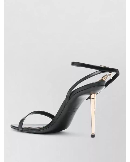 Tom Ford White Mid Heel Calfskin Sandals Padlock Detail
